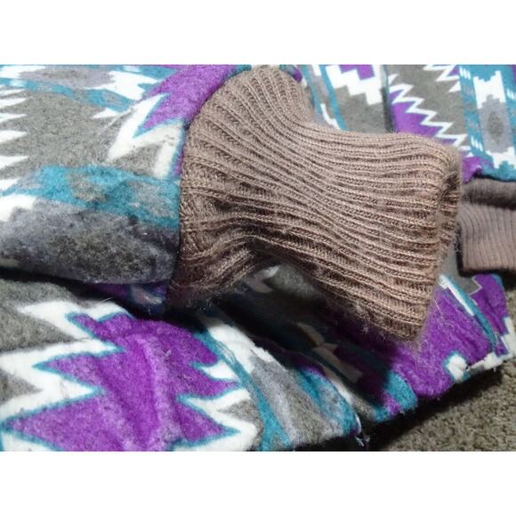 Vintage 90s Walls Mountain Tribal Aztec Pattern Fleece Jacket XL XXL Purple Gray - Picture 10 of 10